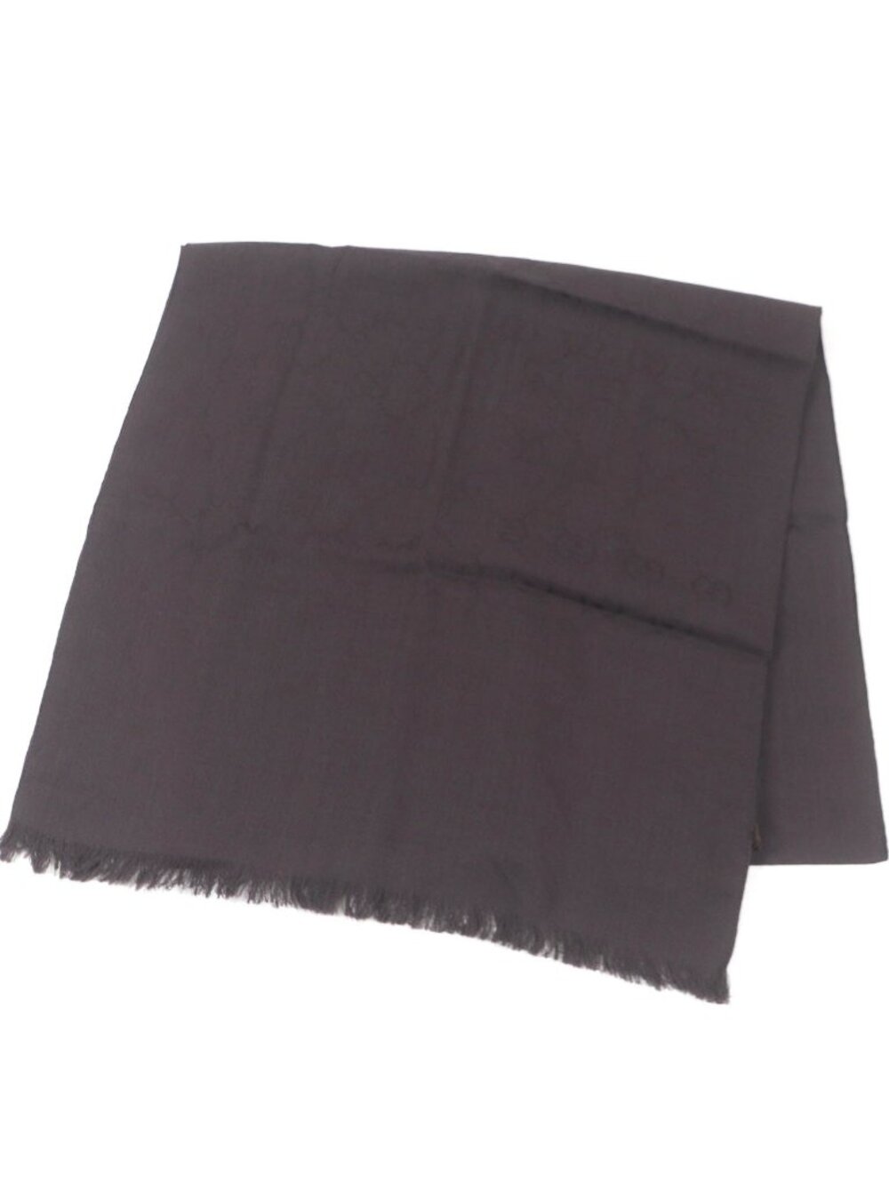 Gucci Wool Silk GG Logo Jacquard All Over Print Fringe Shawl Scarf Brown